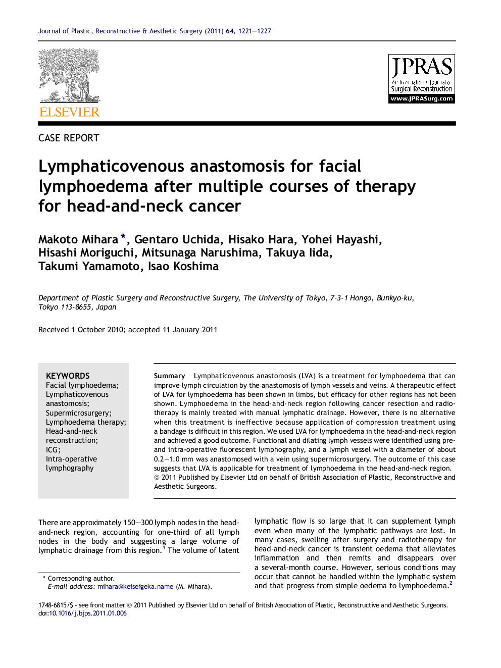 Lymphaticovenous anastomosis for facial lymphoedema after multiple courses of therapy for head-and-neck cancer