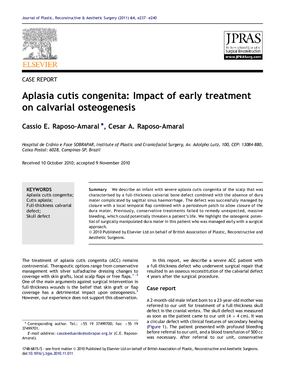 Aplasia cutis congenita: Impact of early treatment on calvarial osteogenesis