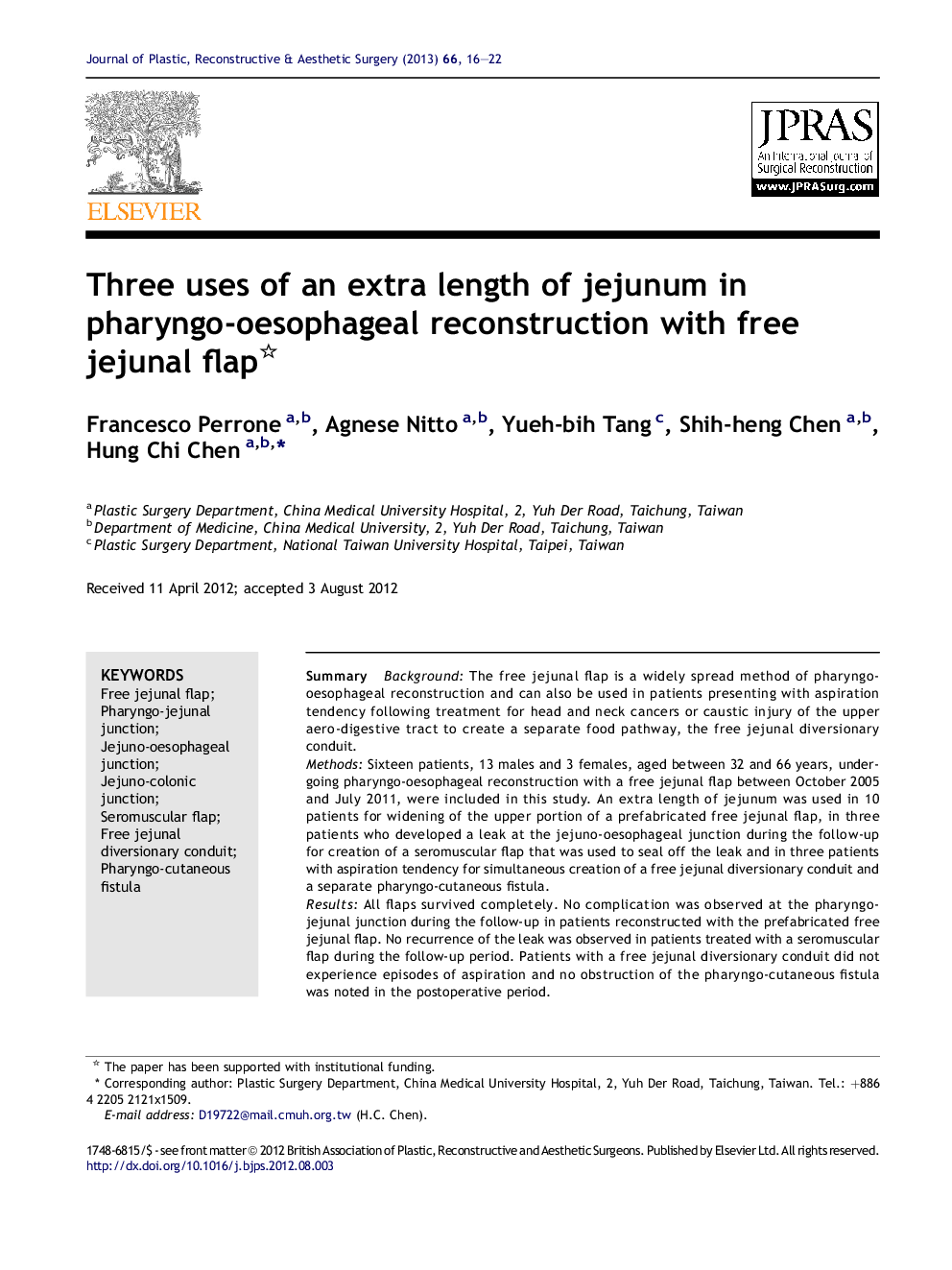 Three uses of an extra length of jejunum in pharyngo-oesophageal reconstruction with free jejunal flap 