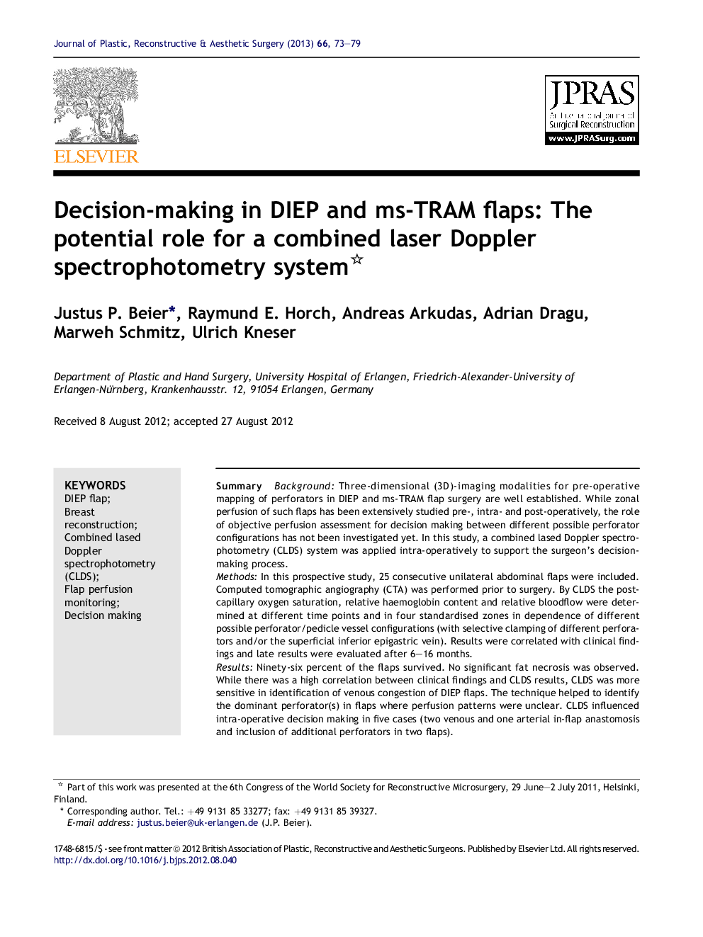 Decision-making in DIEP and ms-TRAM flaps: The potential role for a combined laser Doppler spectrophotometry system 