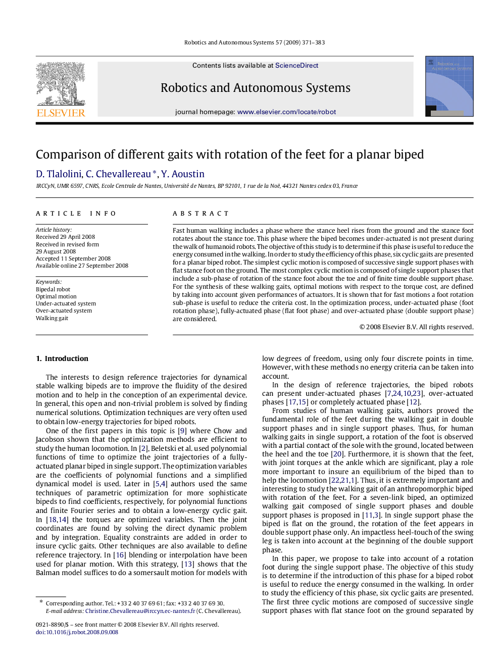 Comparison of different gaits with rotation of the feet for a planar biped