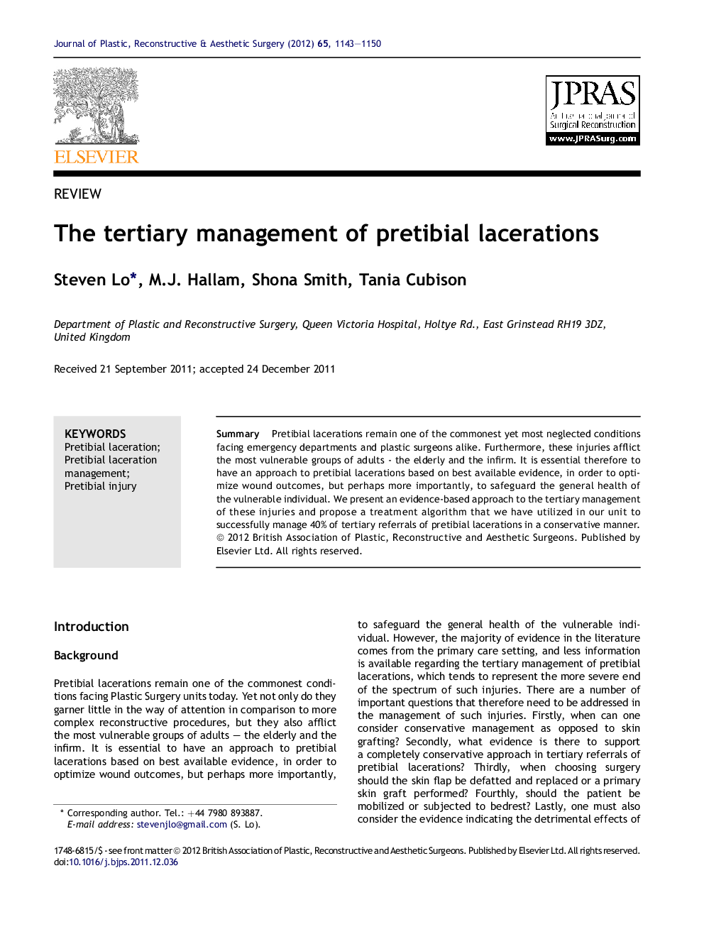 The tertiary management of pretibial lacerations