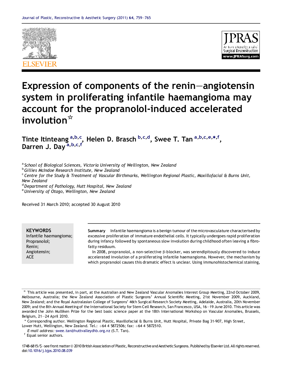 Expression of components of the renin–angiotensin system in proliferating infantile haemangioma may account for the propranolol-induced accelerated involution 