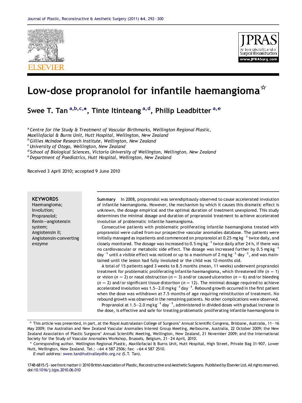 Low-dose propranolol for infantile haemangioma 