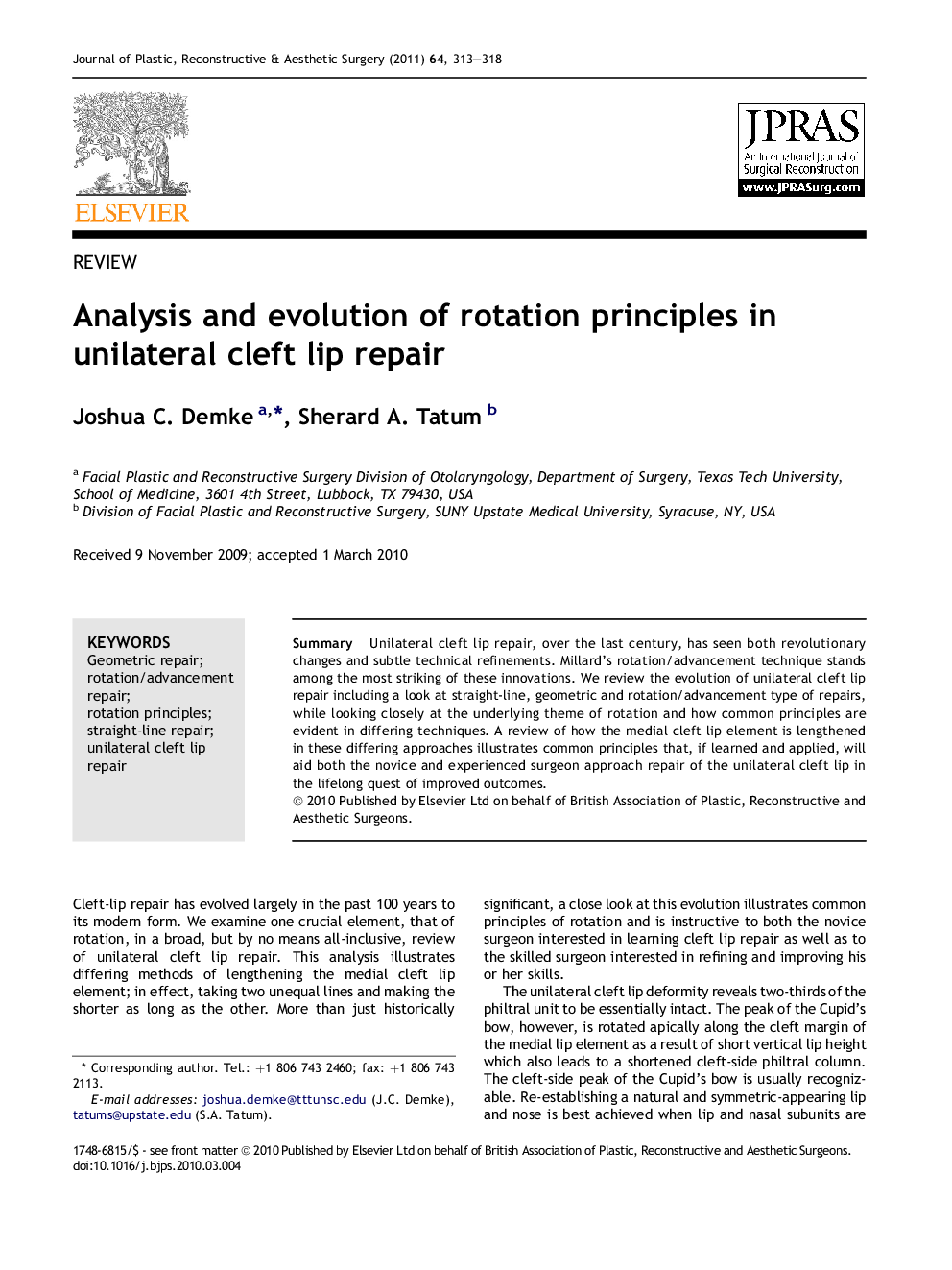 Analysis and evolution of rotation principles in unilateral cleft lip repair