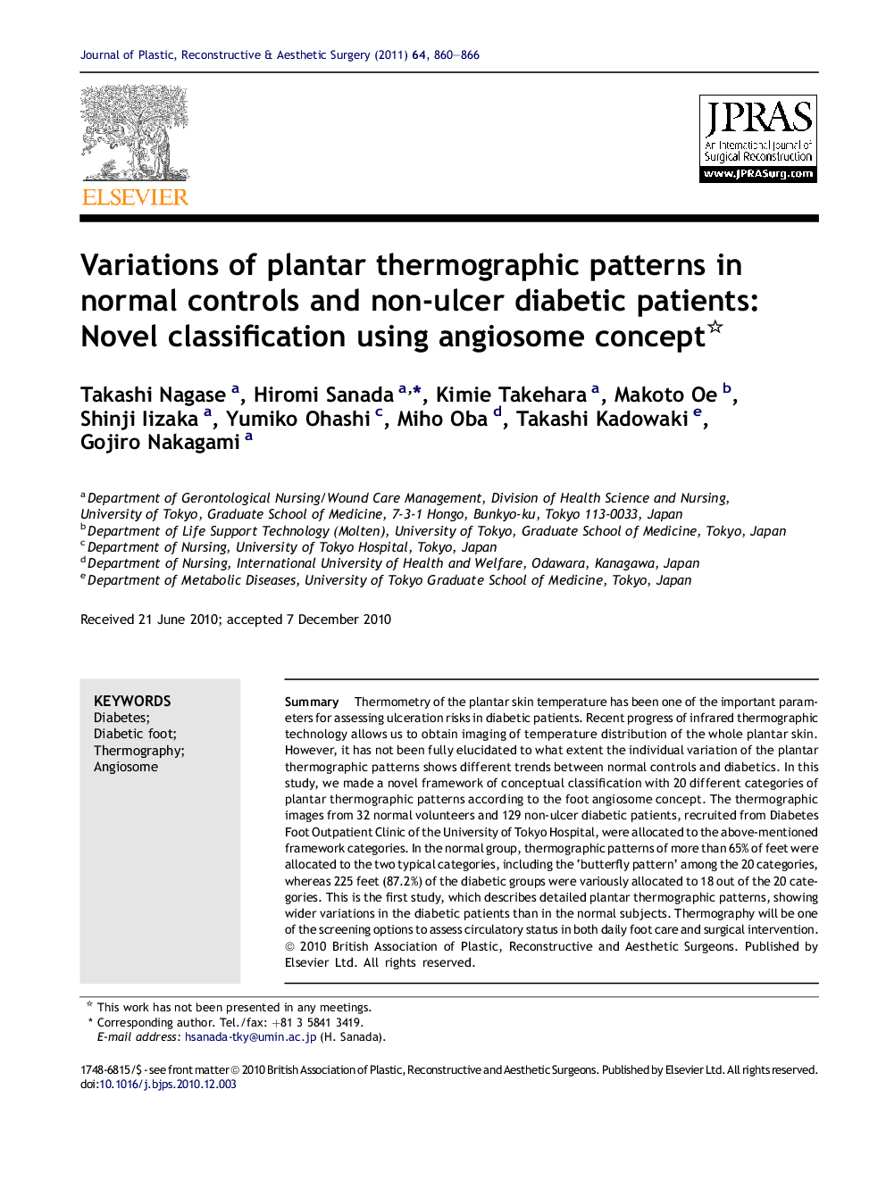 Variations of plantar thermographic patterns in normal controls and non-ulcer diabetic patients: Novel classification using angiosome concept 