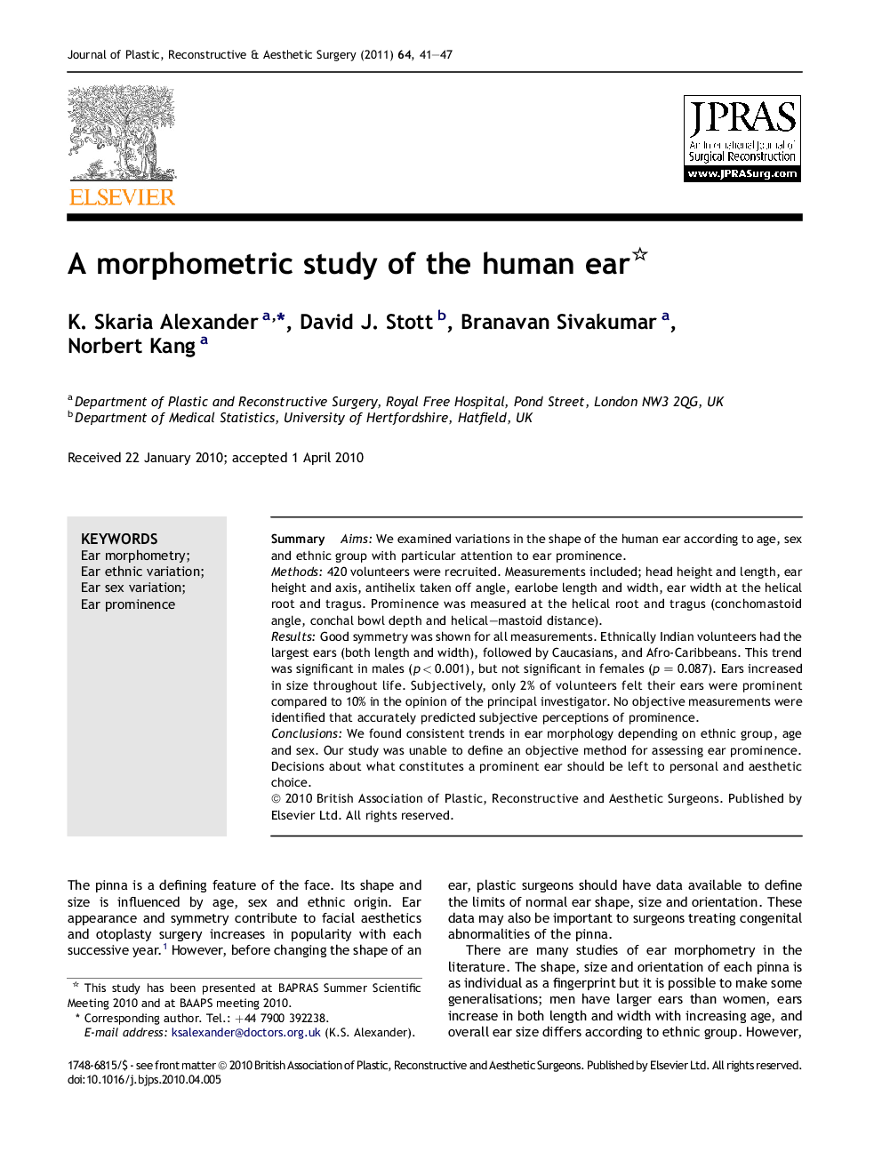 A morphometric study of the human ear 