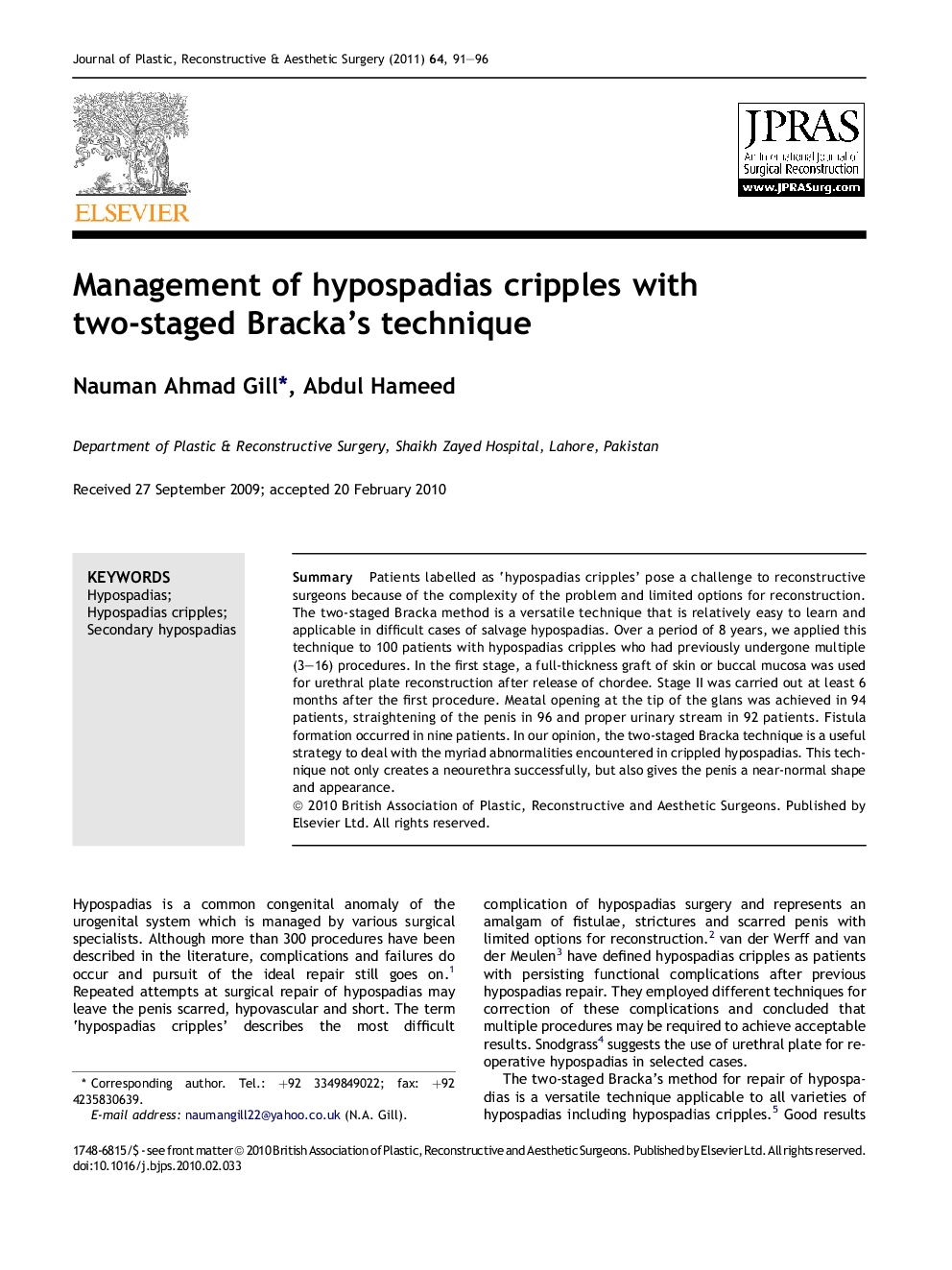 Management of hypospadias cripples with two-staged Bracka's technique