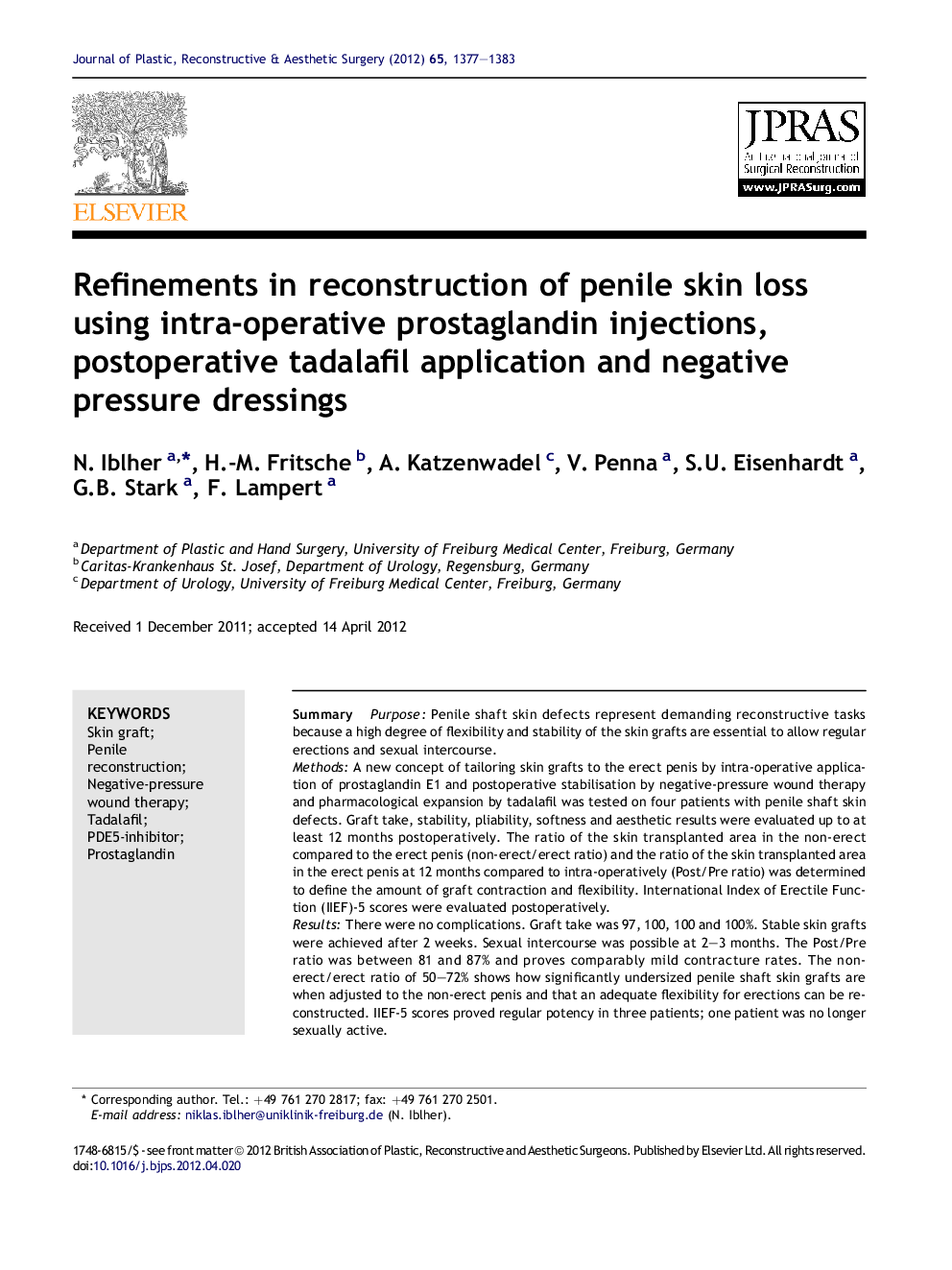 Refinements in reconstruction of penile skin loss using intra-operative prostaglandin injections, postoperative tadalafil application and negative pressure dressings