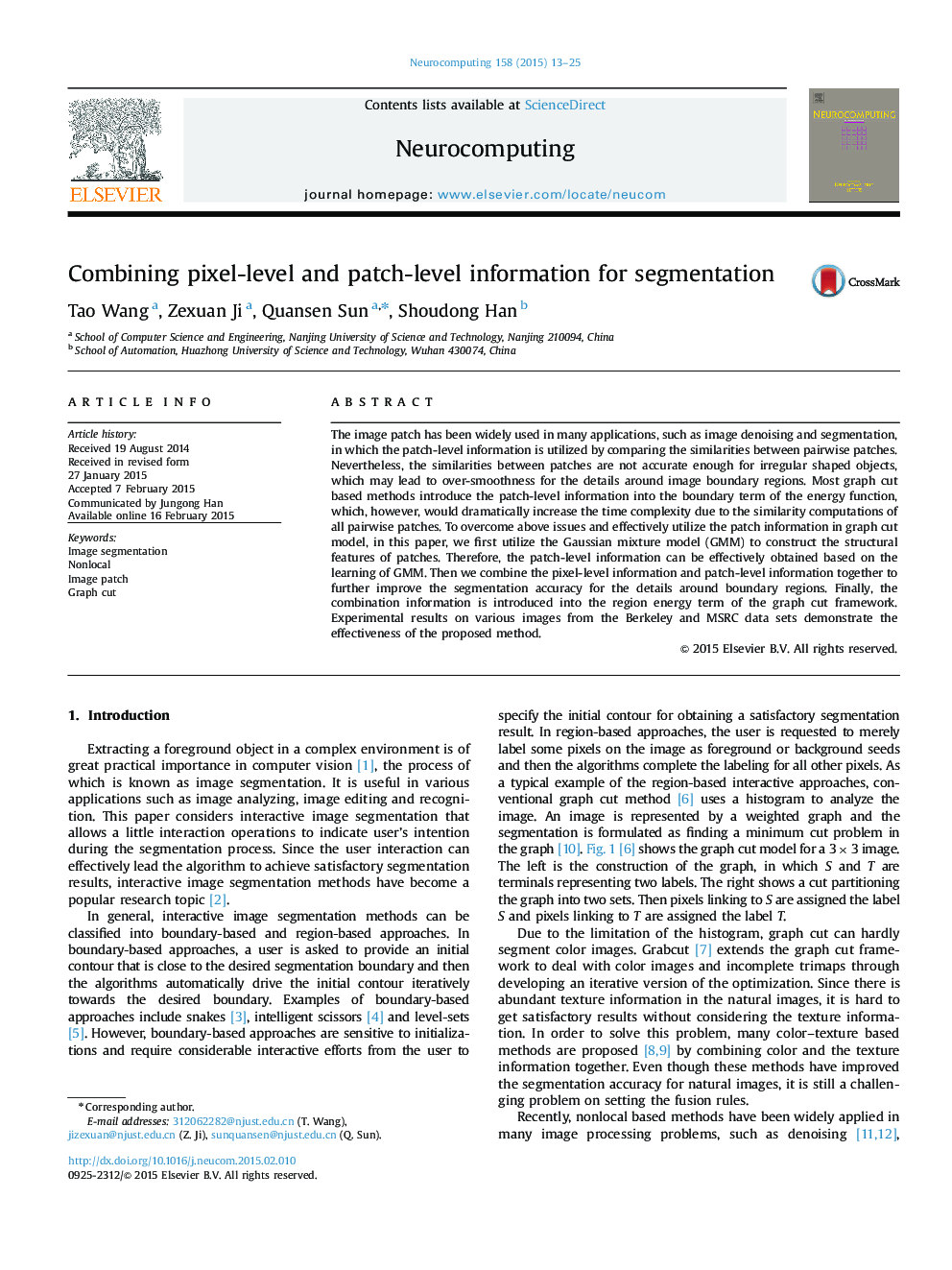 Combining pixel-level and patch-level information for segmentation