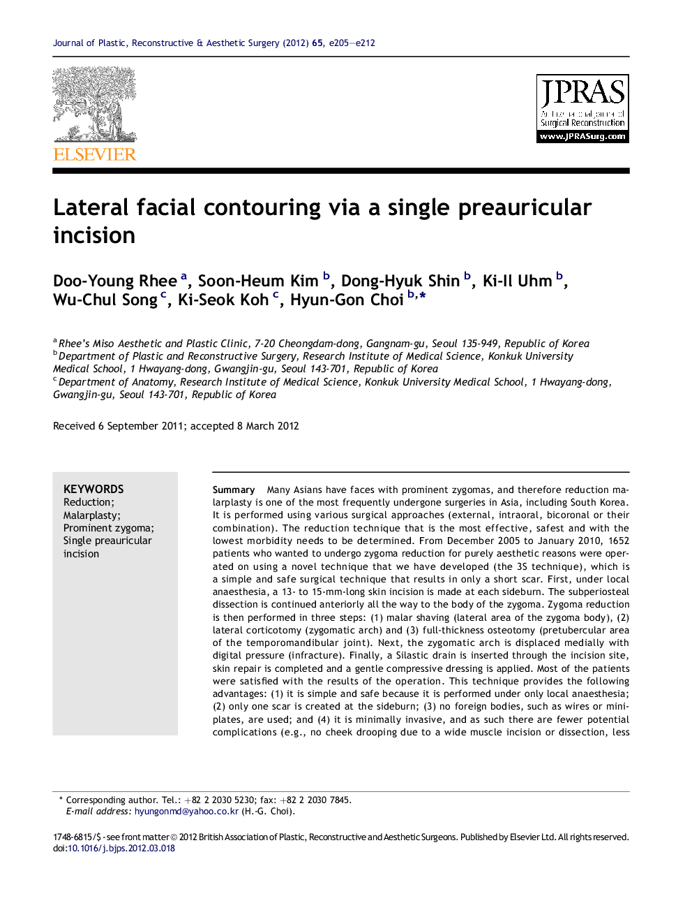 Lateral facial contouring via a single preauricular incision