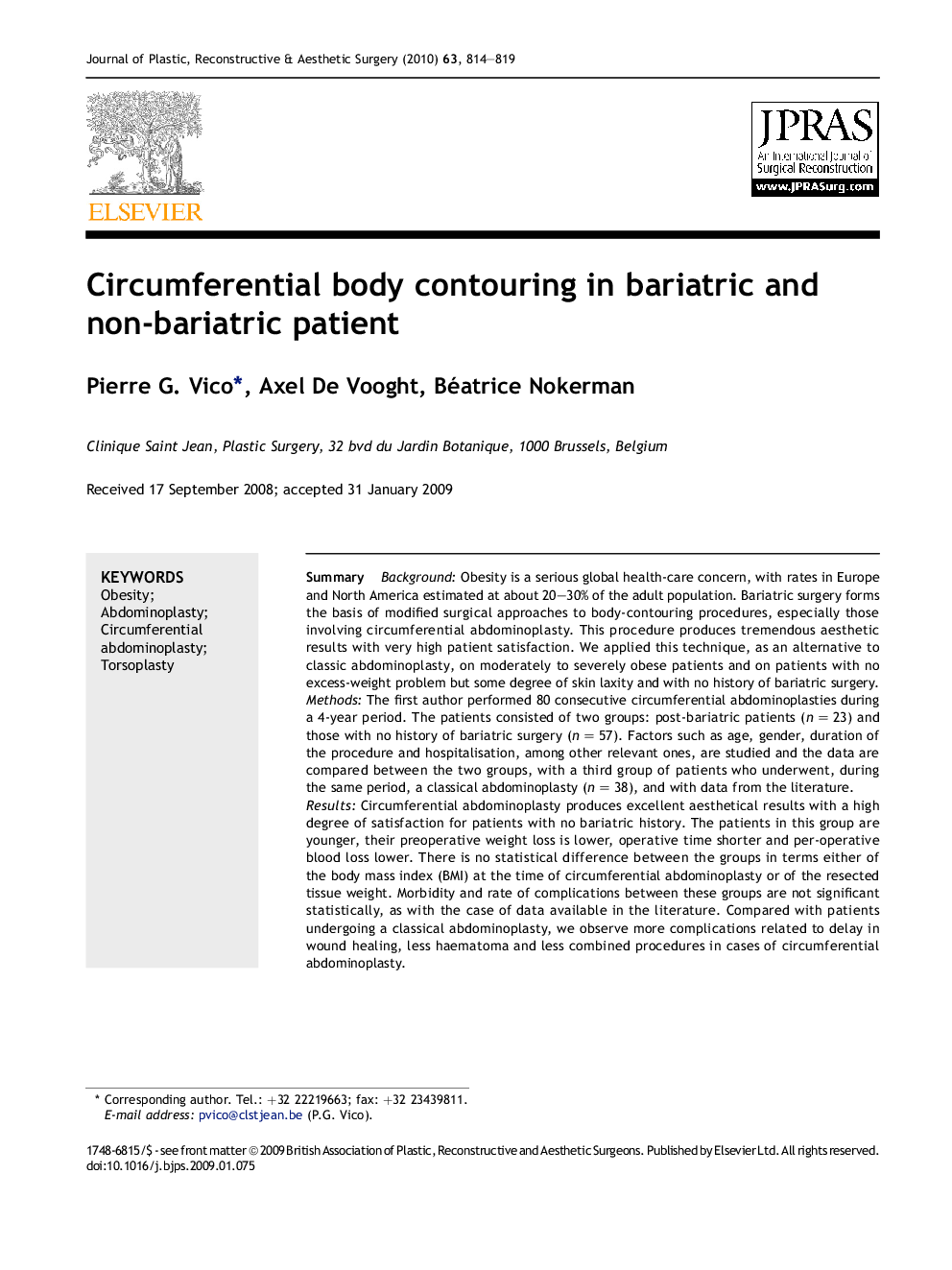 Circumferential body contouring in bariatric and non-bariatric patient