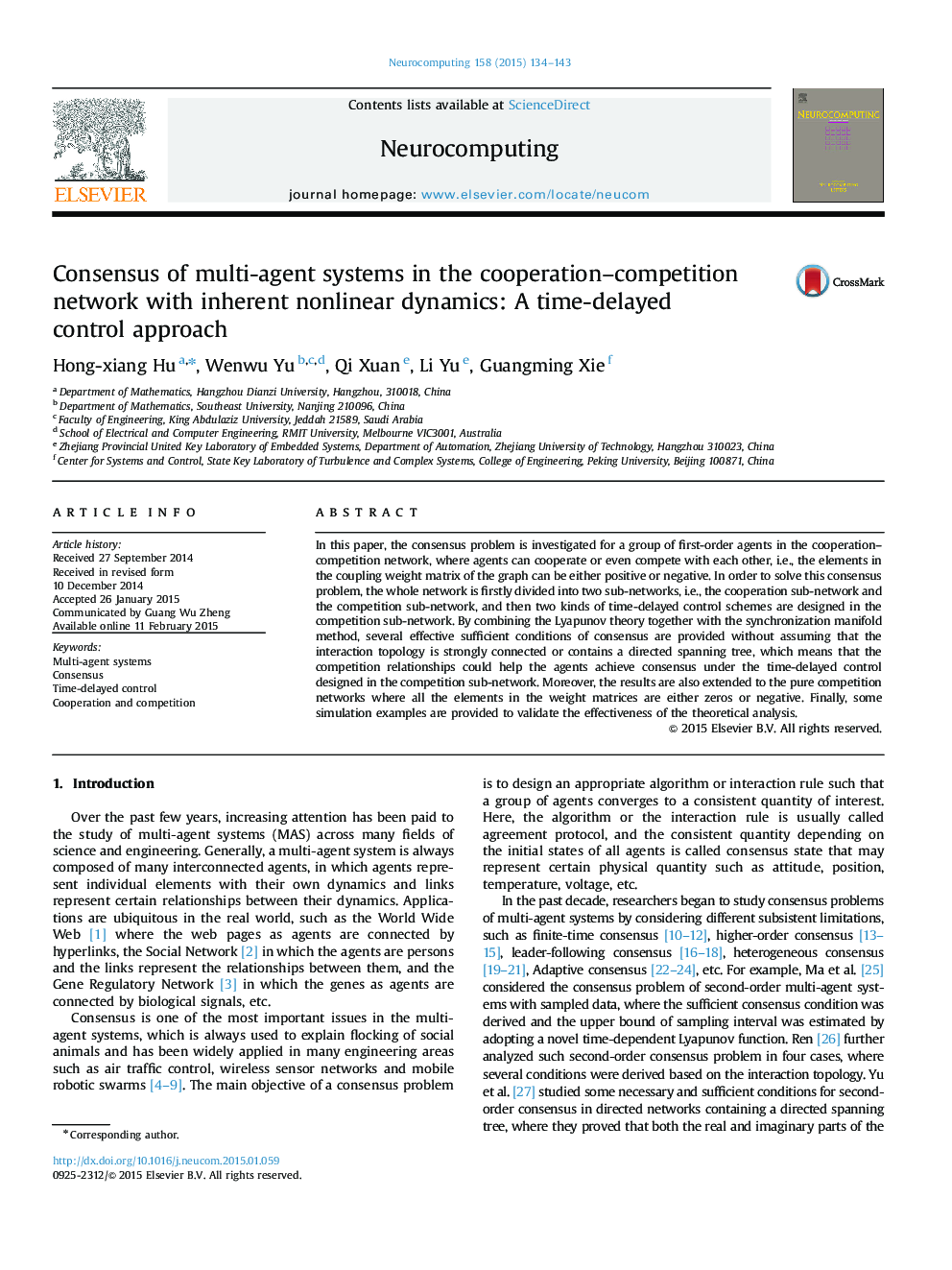Consensus of multi-agent systems in the cooperation–competition network with inherent nonlinear dynamics: A time-delayed control approach