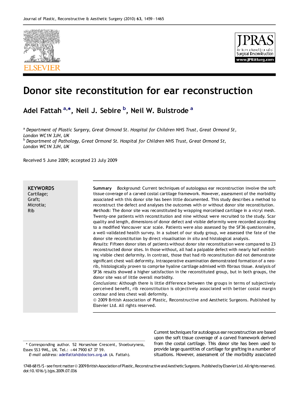 Donor site reconstitution for ear reconstruction