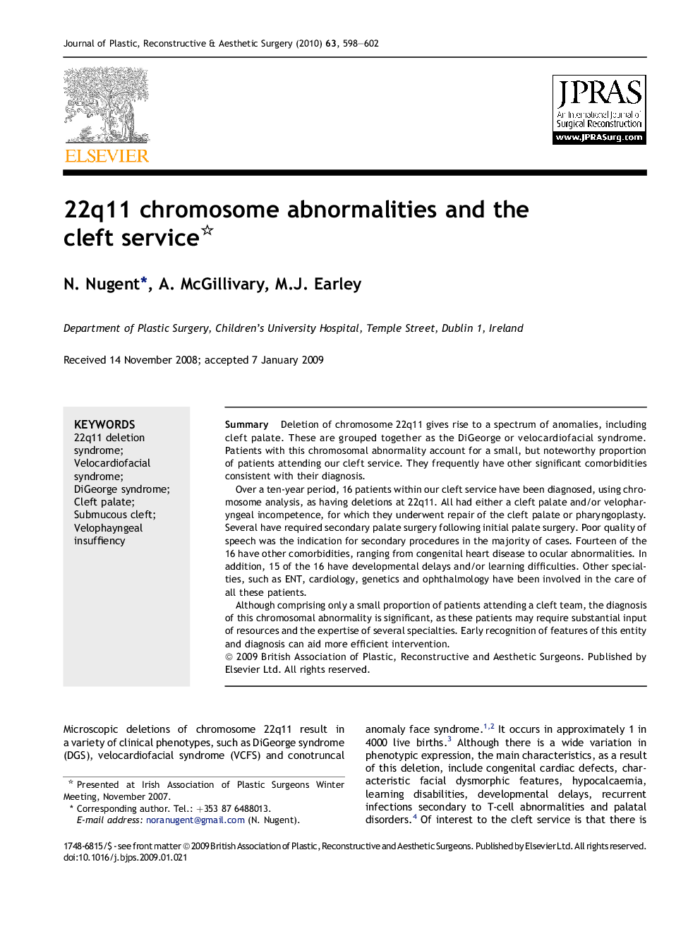 22q11 chromosome abnormalities and the cleft service 