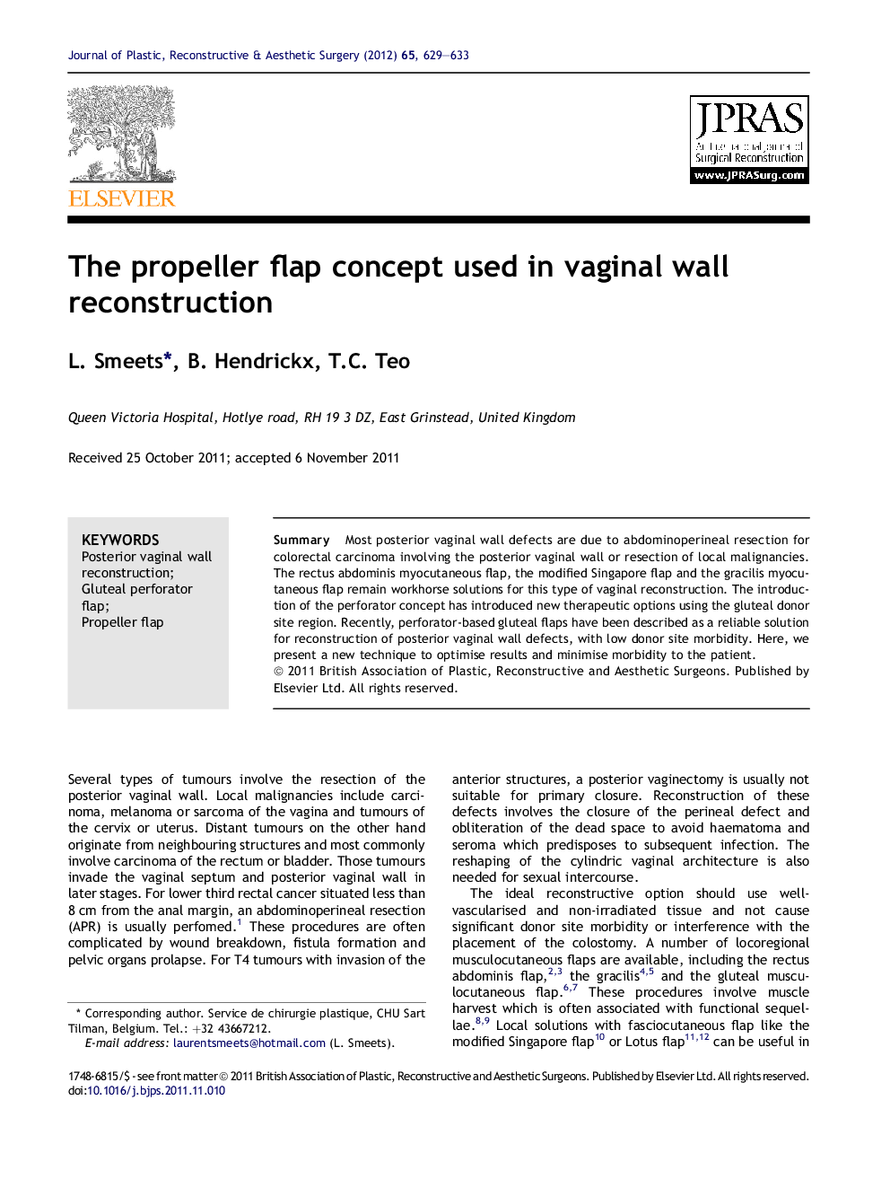 The propeller flap concept used in vaginal wall reconstruction