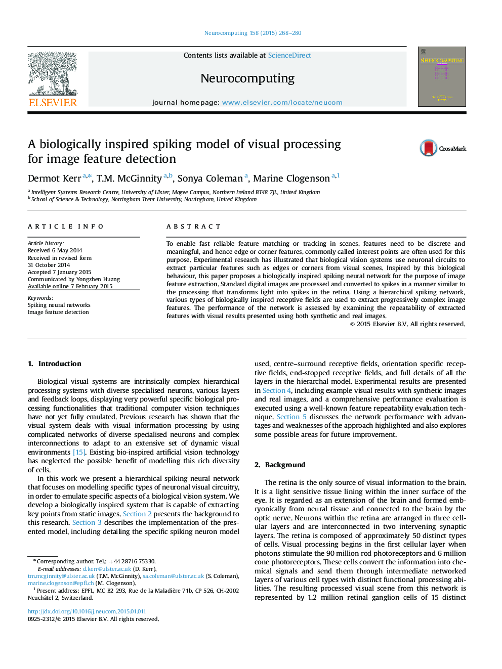 A biologically inspired spiking model of visual processing for image feature detection