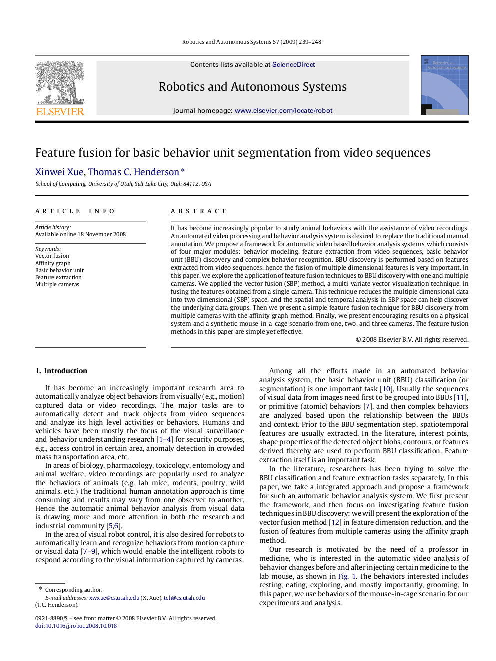 Feature fusion for basic behavior unit segmentation from video sequences