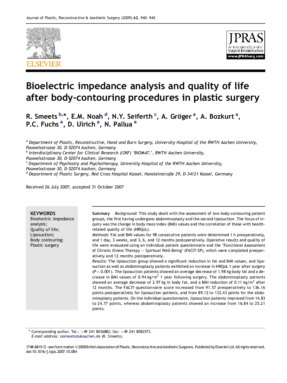 Bioelectric impedance analysis and quality of life after body-contouring procedures in plastic surgery