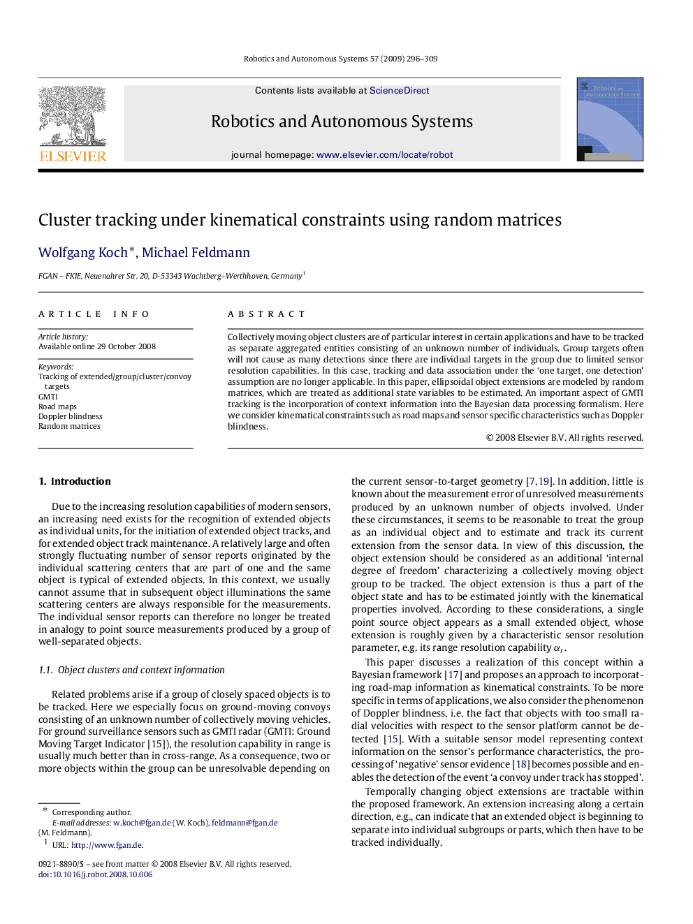 Cluster tracking under kinematical constraints using random matrices