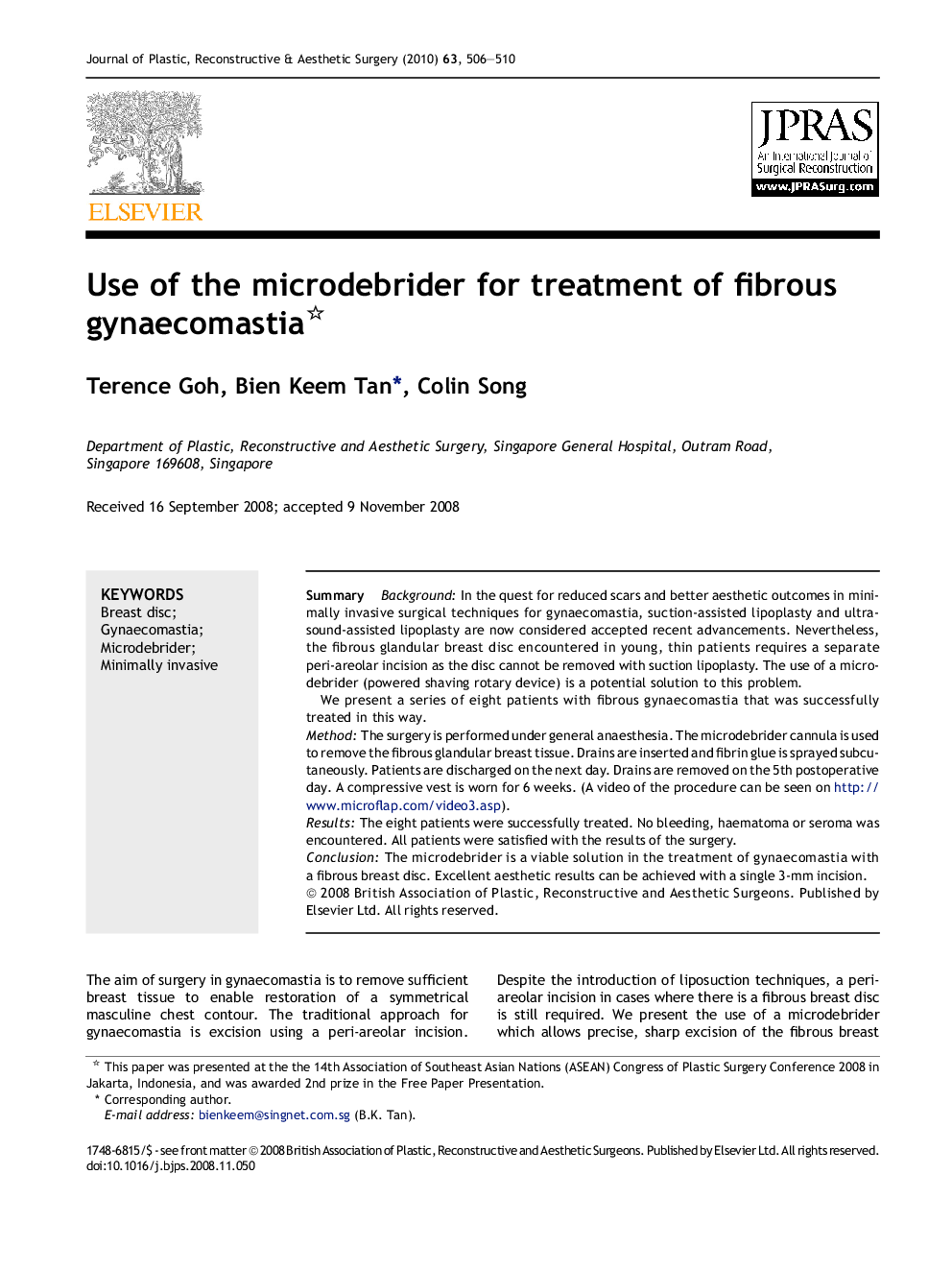 Use of the microdebrider for treatment of fibrous gynaecomastia 