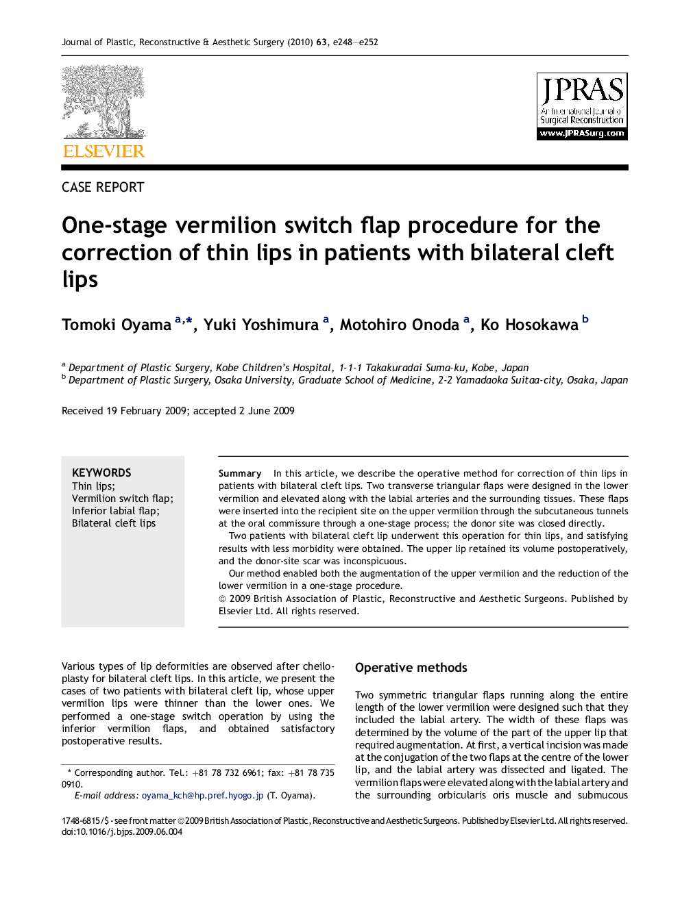 One-stage vermilion switch flap procedure for the correction of thin lips in patients with bilateral cleft lips