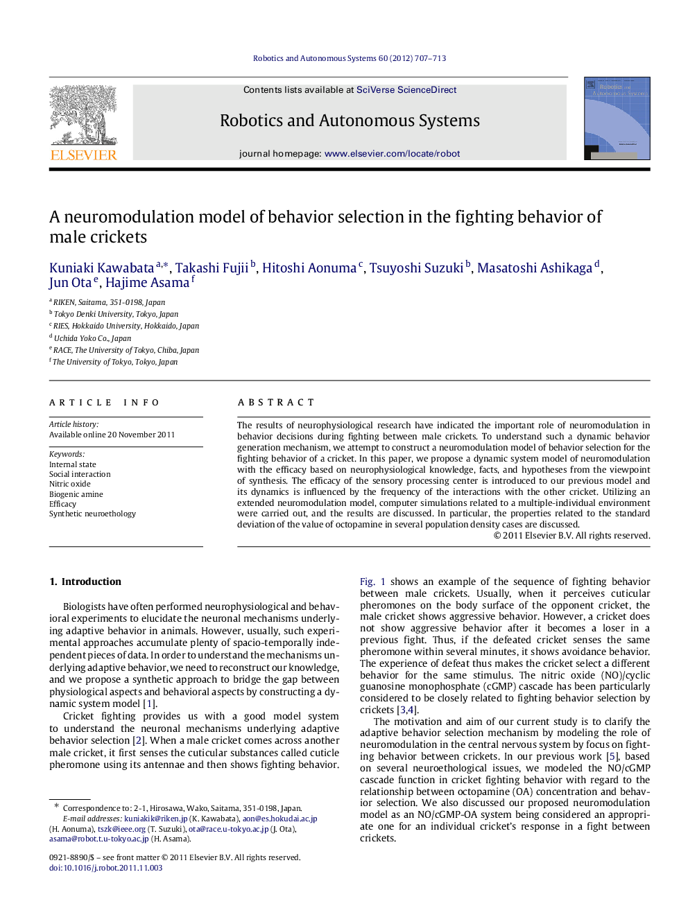 A neuromodulation model of behavior selection in the fighting behavior of male crickets