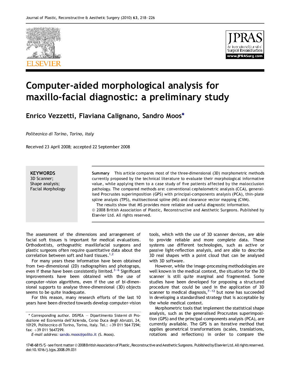 Computer-aided morphological analysis for maxillo-facial diagnostic: a preliminary study