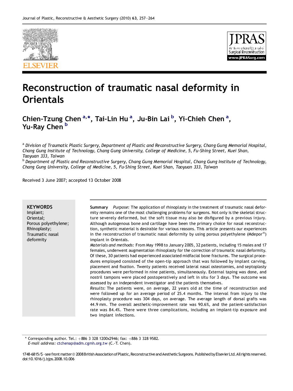 Reconstruction of traumatic nasal deformity in Orientals