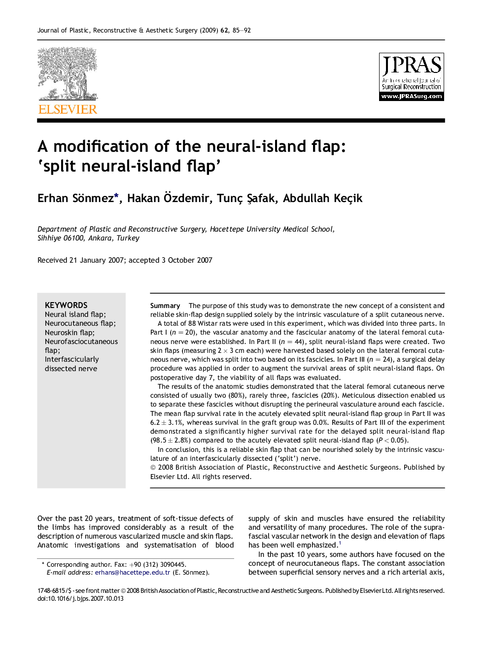 A modification of the neural-island flap: ‘split neural-island flap’