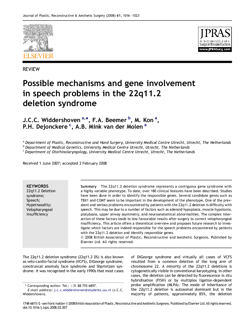 Possible mechanisms and gene involvement in speech problems in the 22q11.2 deletion syndrome