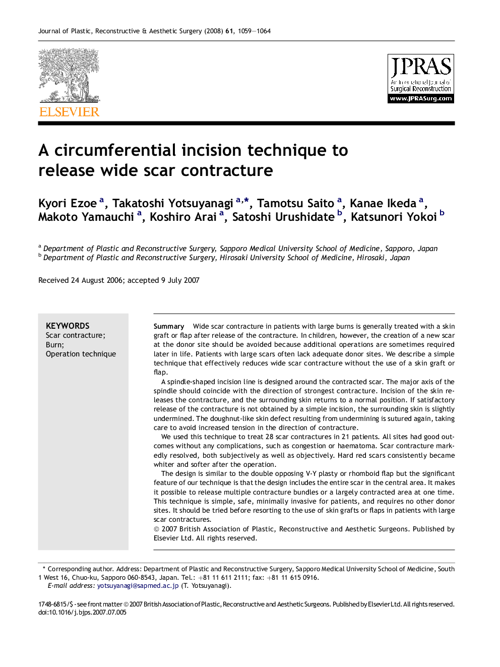 A circumferential incision technique to release wide scar contracture