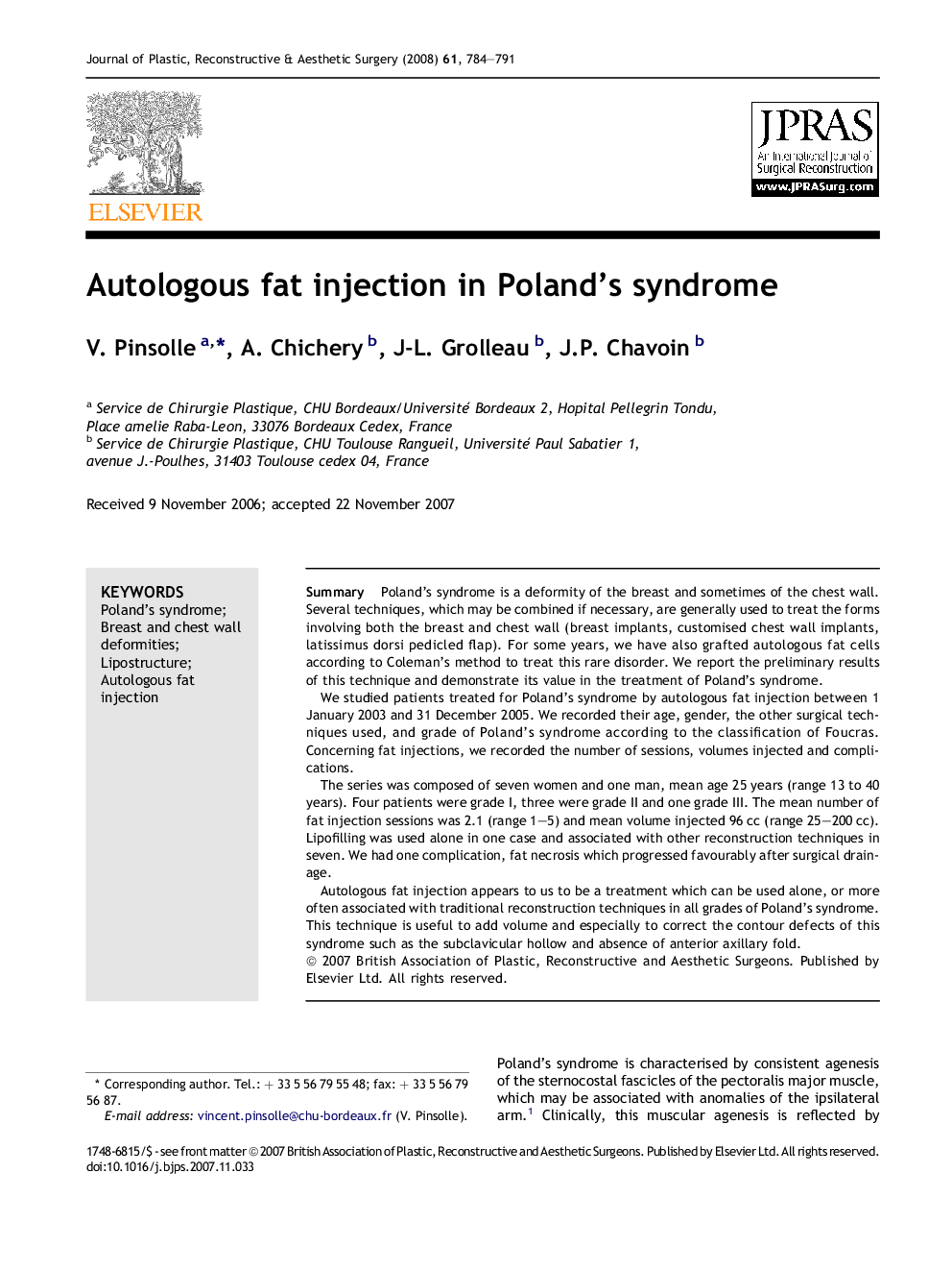 Autologous fat injection in Poland's syndrome