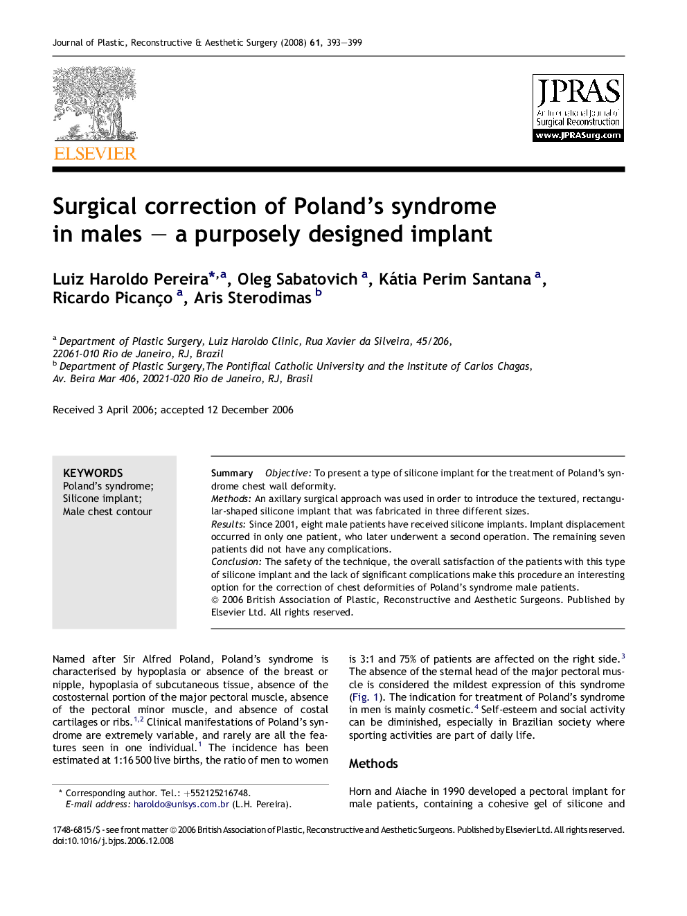 Surgical correction of Poland's syndrome in males – a purposely designed implant