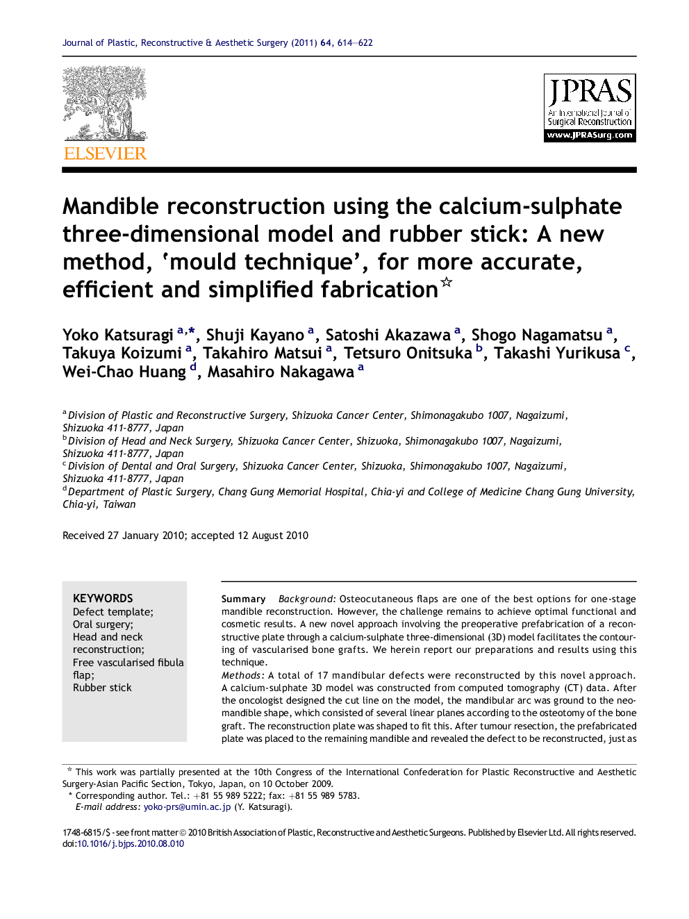 Mandible reconstruction using the calcium-sulphate three-dimensional model and rubber stick: A new method, ‘mould technique’, for more accurate, efficient and simplified fabrication 