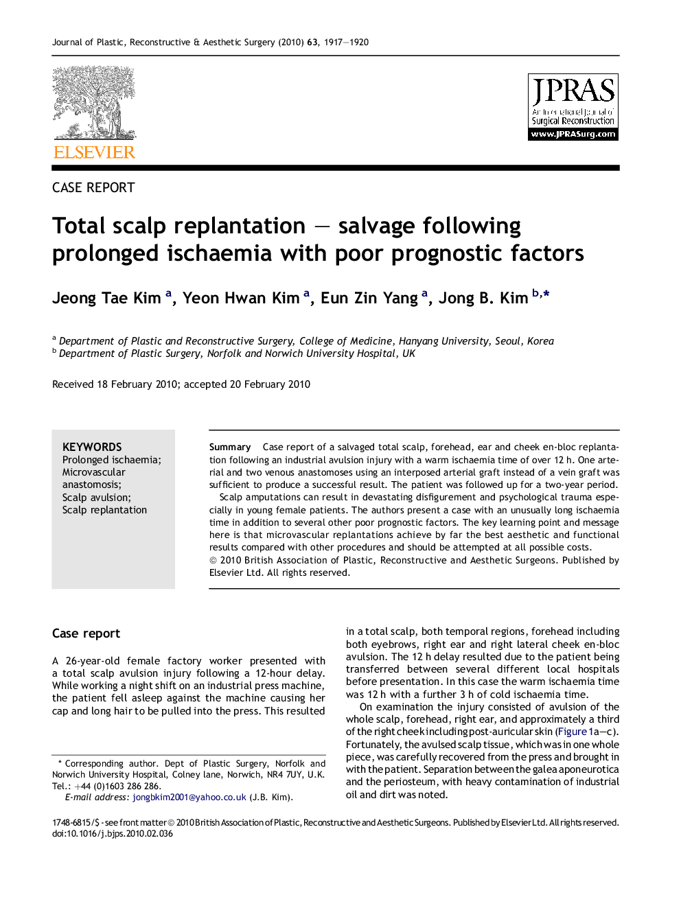 Total scalp replantation – salvage following prolonged ischaemia with poor prognostic factors