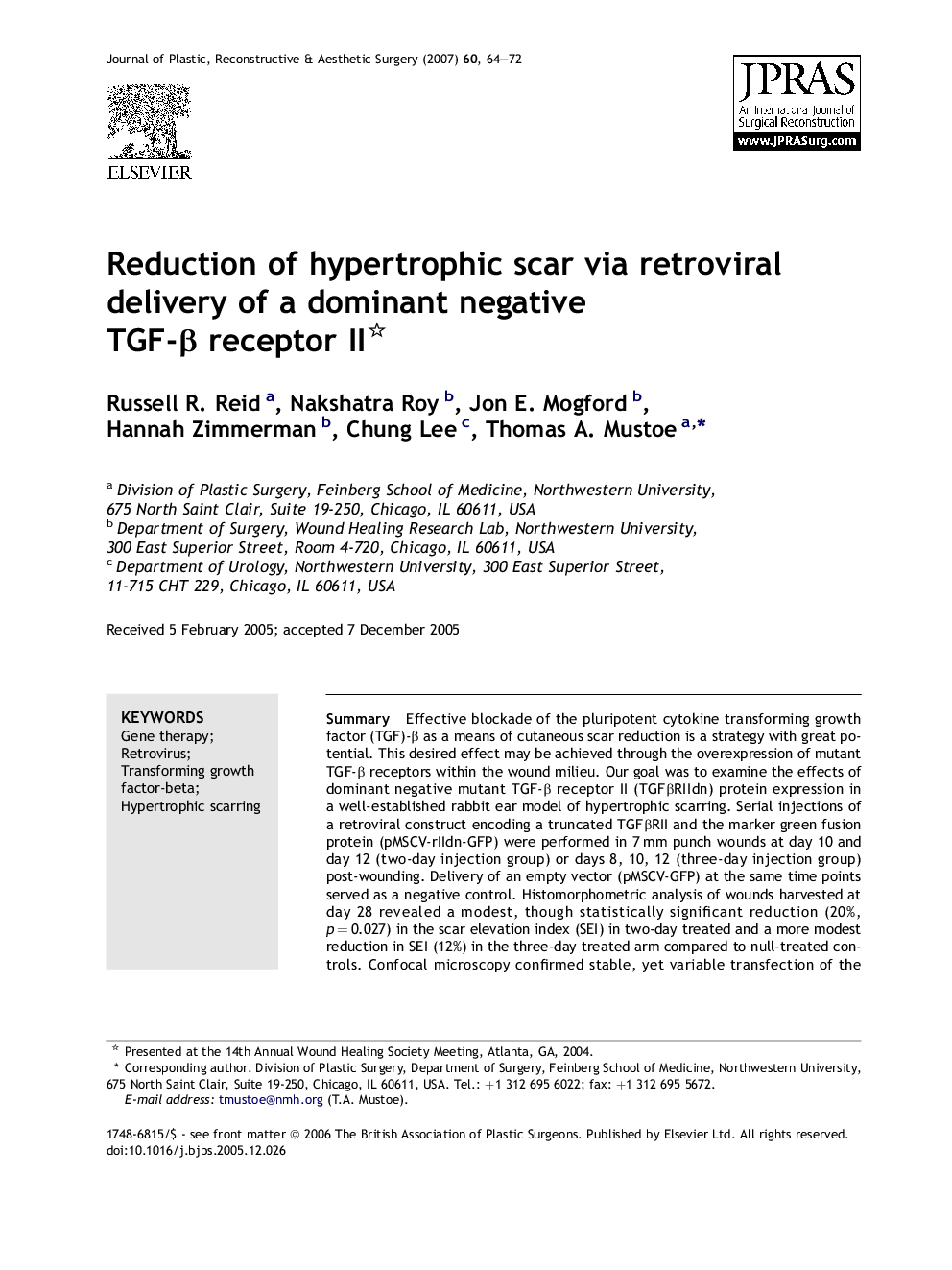 Reduction of hypertrophic scar via retroviral delivery of a dominant negative TGF-β receptor II 