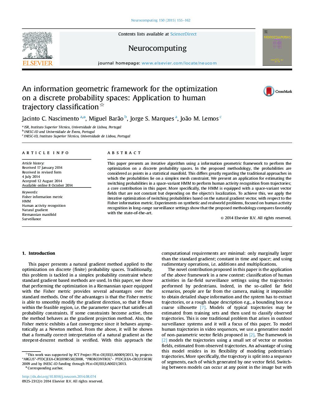 An information geometric framework for the optimization on a discrete probability spaces: Application to human trajectory classification 