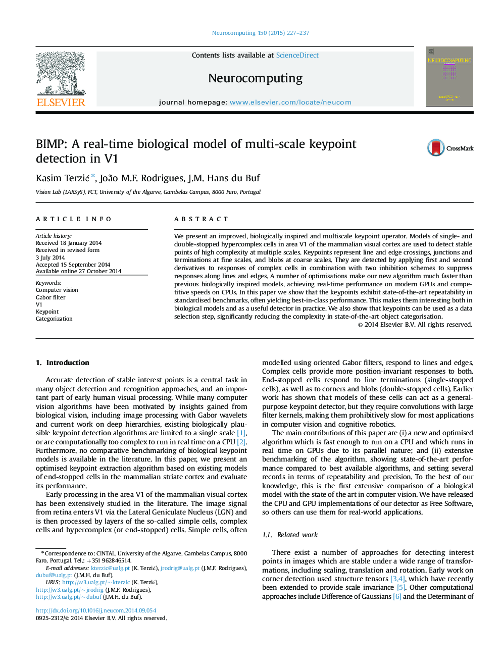 BIMP: A real-time biological model of multi-scale keypoint detection in V1