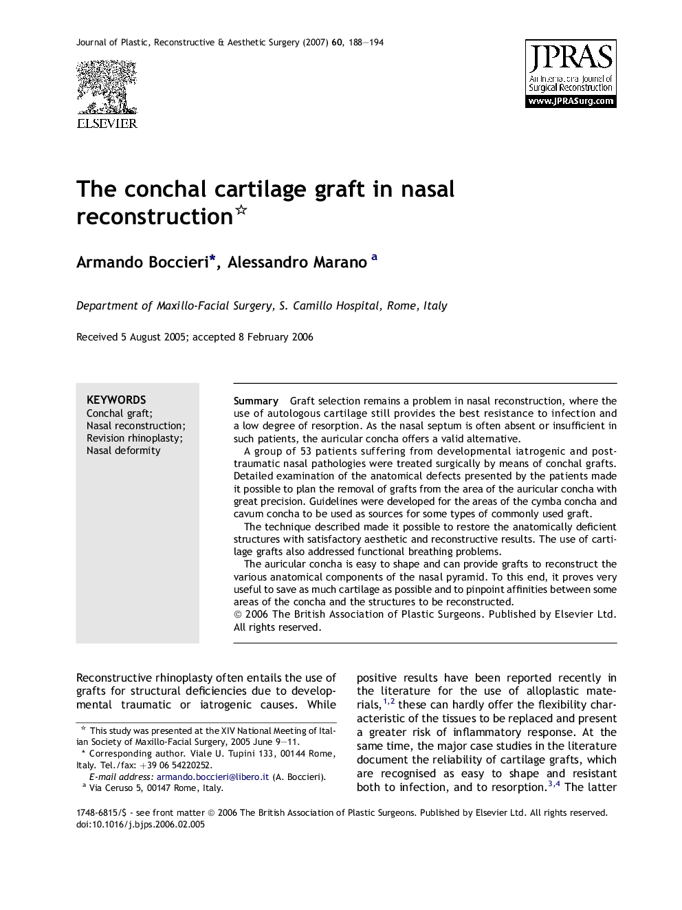 The conchal cartilage graft in nasal reconstruction 