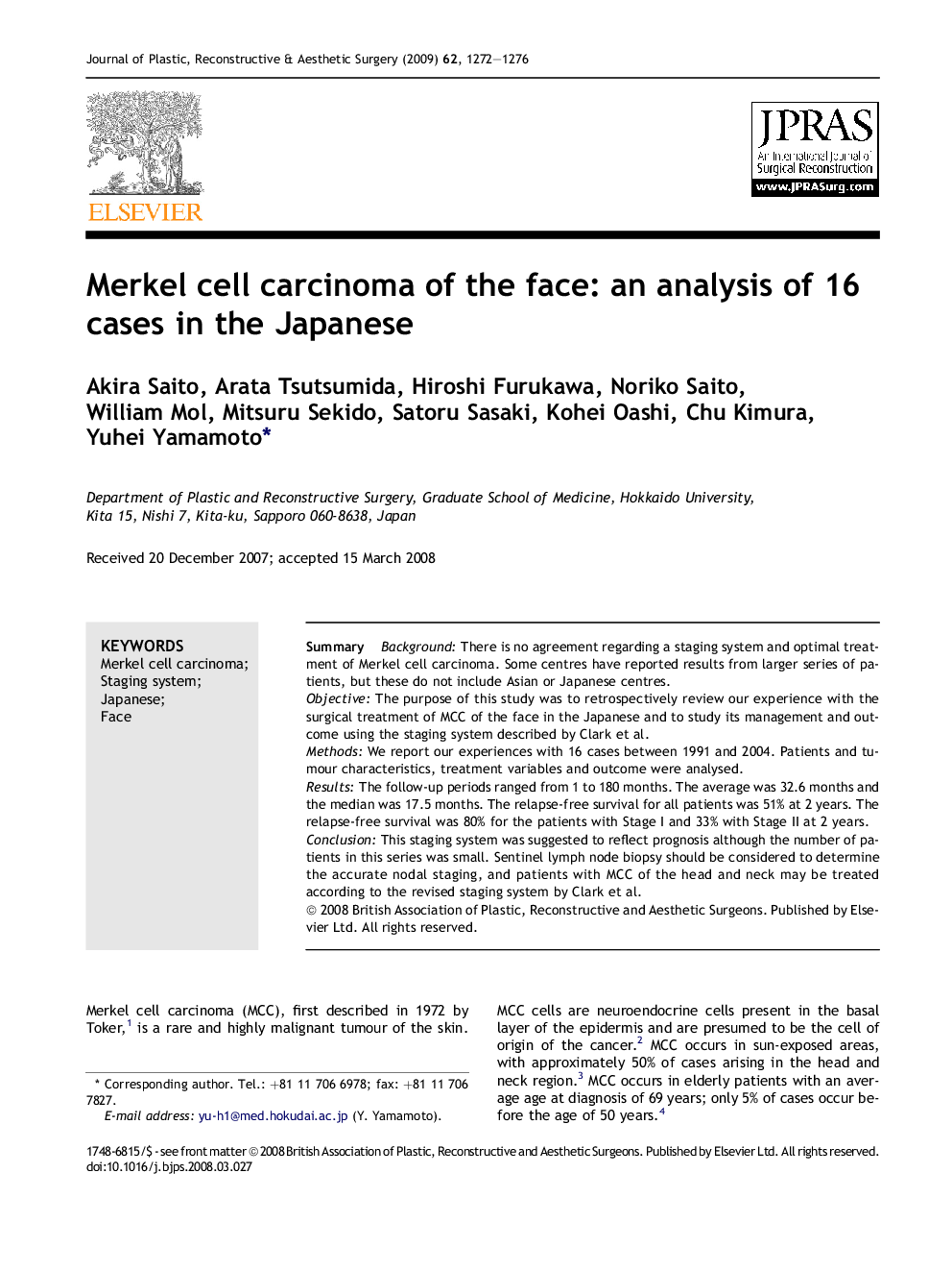 Merkel cell carcinoma of the face: an analysis of 16 cases in the Japanese