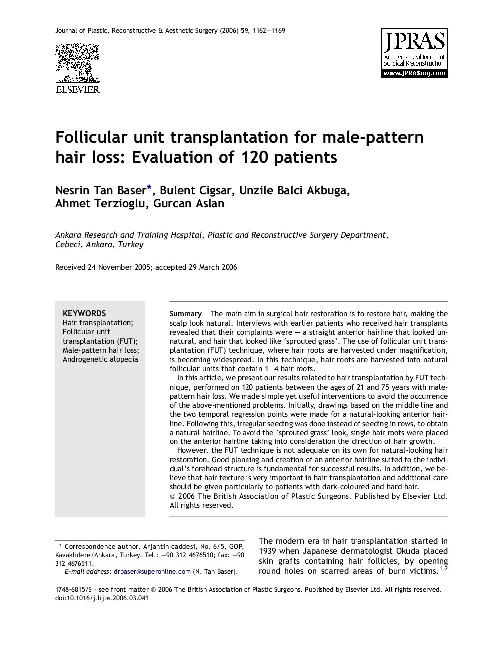 Follicular unit transplantation for male-pattern hair loss: Evaluation of 120 patients