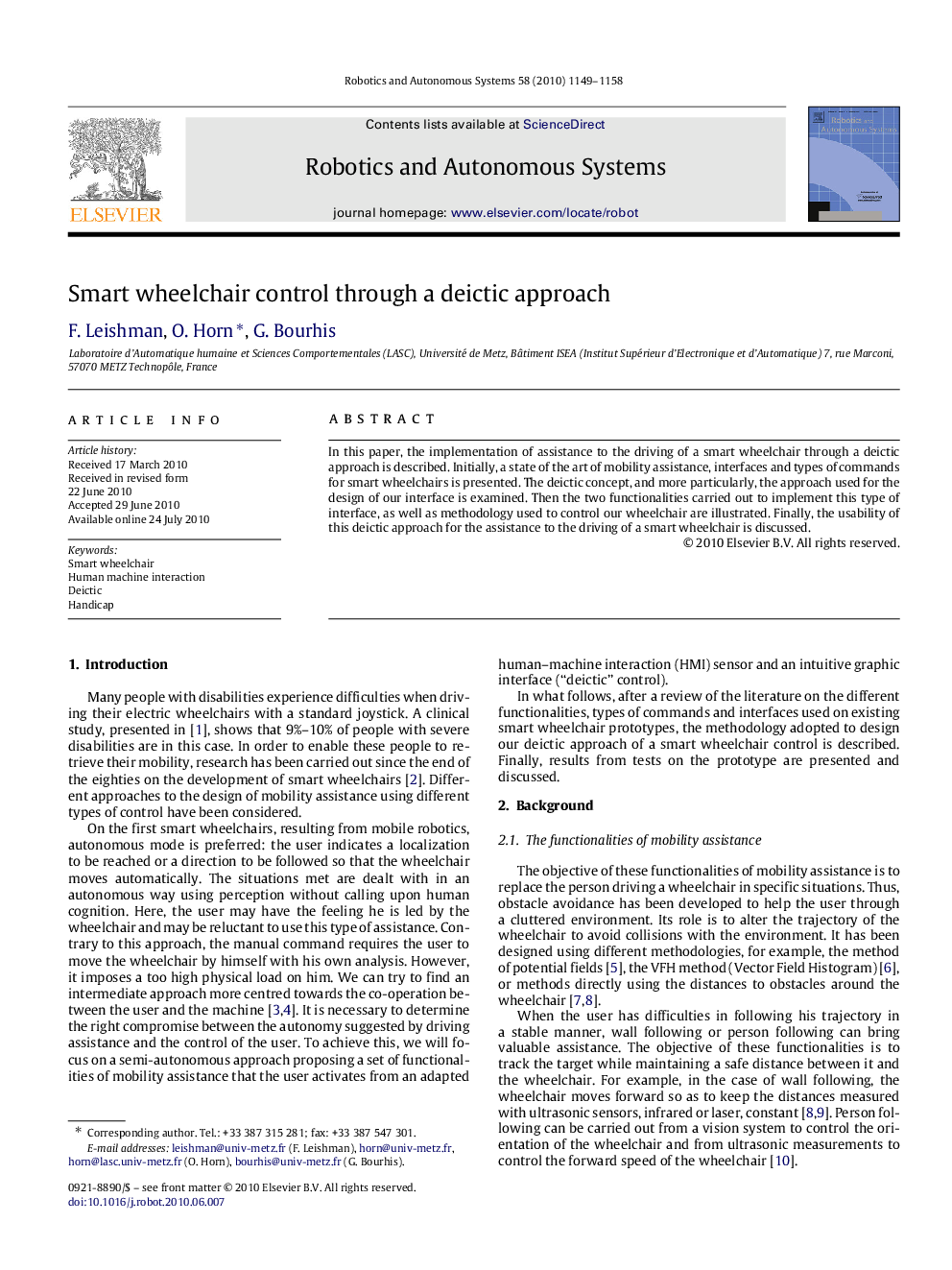 Smart wheelchair control through a deictic approach