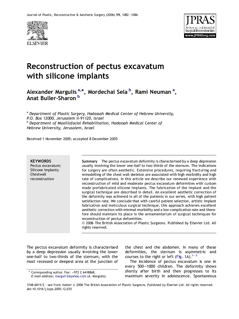 Reconstruction of pectus excavatum with silicone implants