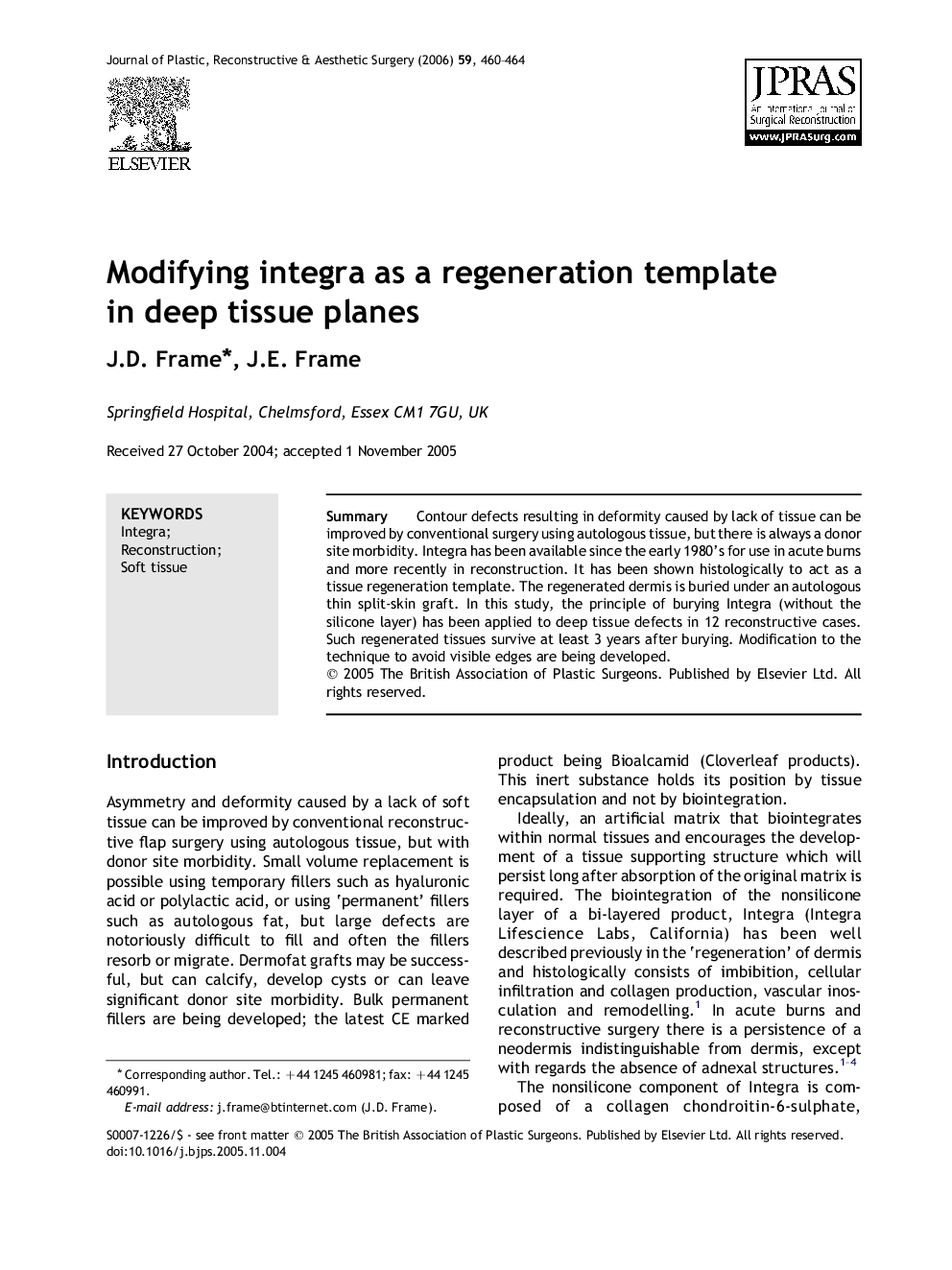 Modifying integra as a regeneration template in deep tissue planes