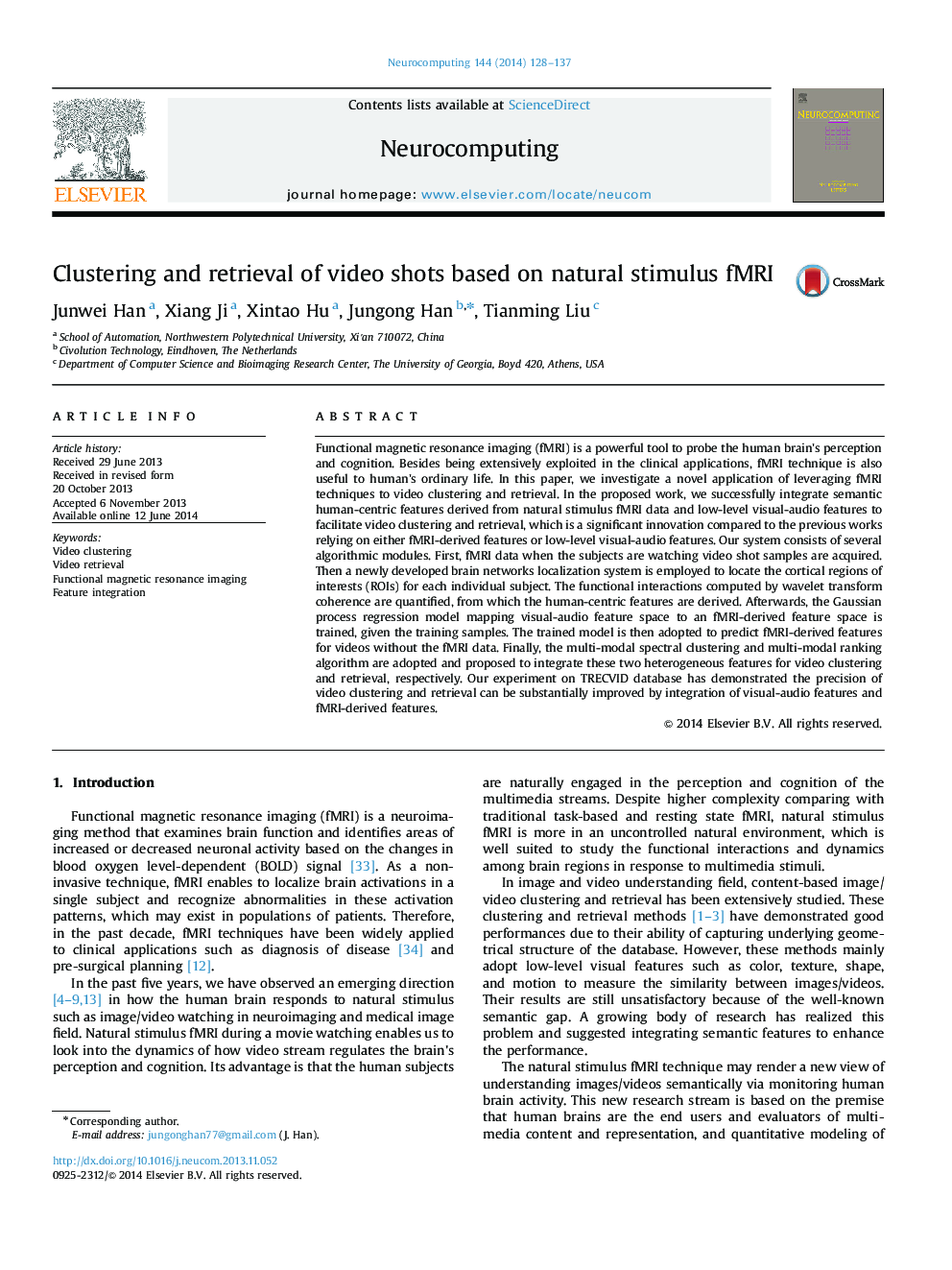 Clustering and retrieval of video shots based on natural stimulus fMRI