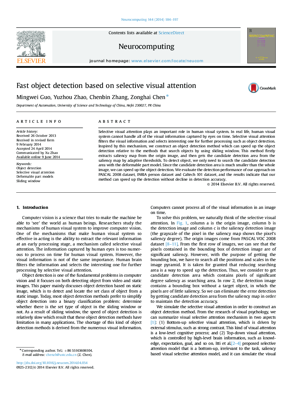 Fast object detection based on selective visual attention