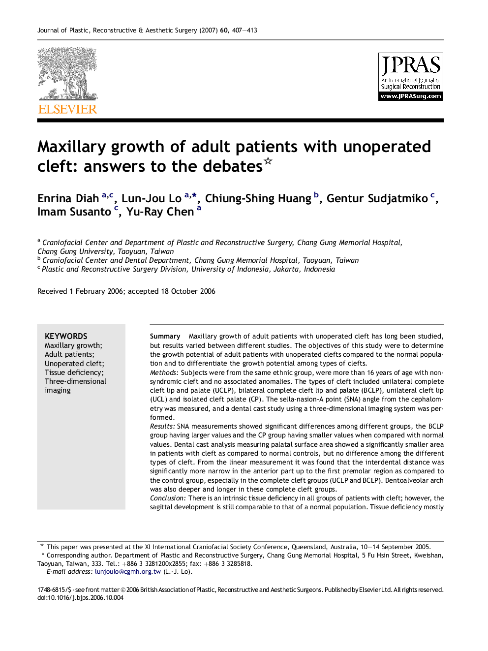 Maxillary growth of adult patients with unoperated cleft: answers to the debates 