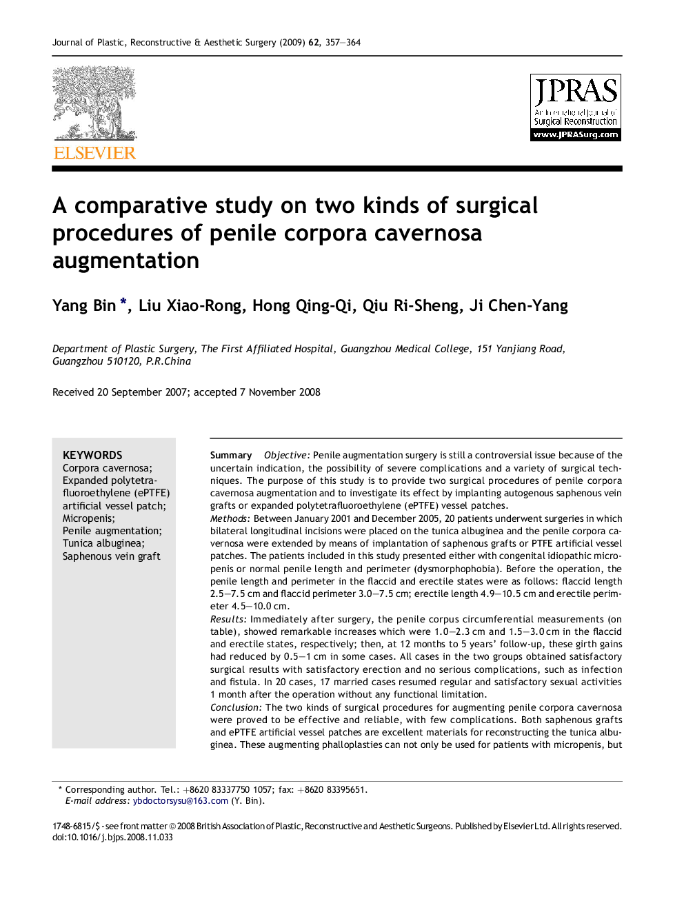 A comparative study on two kinds of surgical procedures of penile corpora cavernosa augmentation