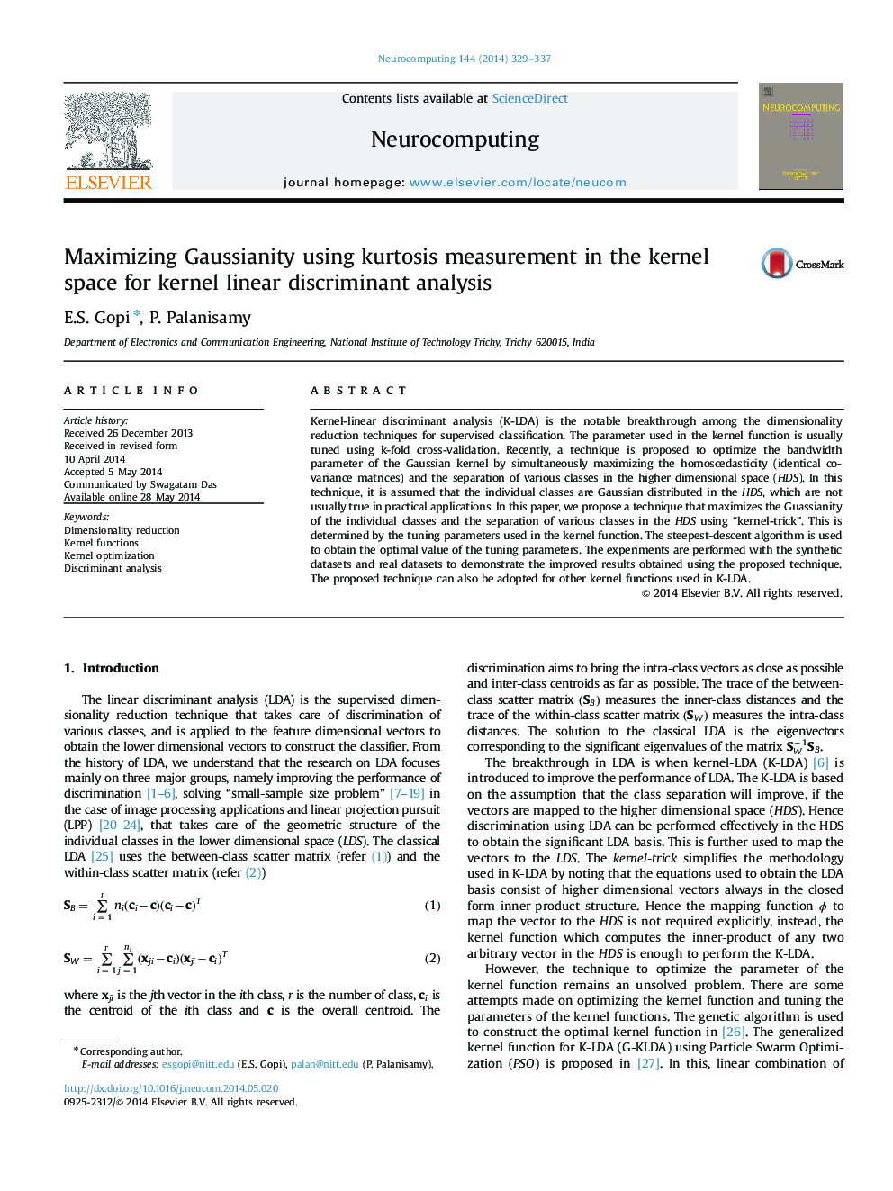 Maximizing Gaussianity using kurtosis measurement in the kernel space for kernel linear discriminant analysis